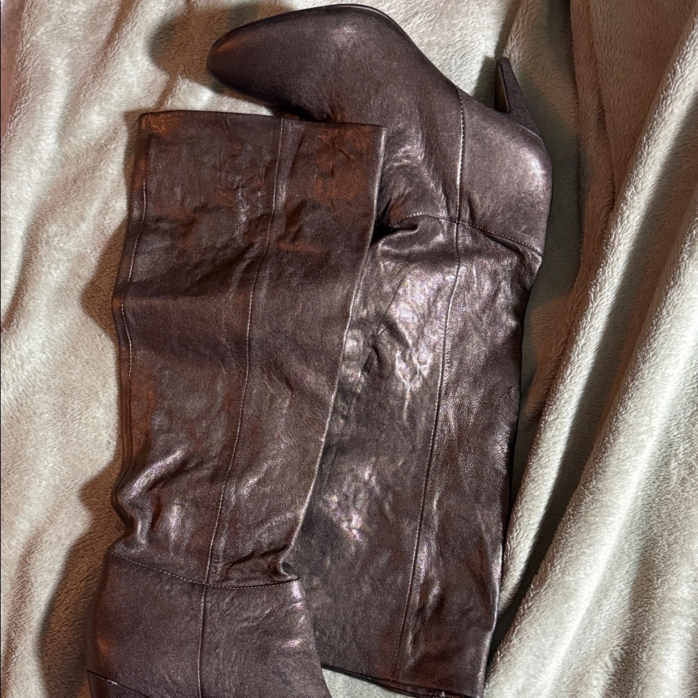 Charles David: Tall Leather Knee-High Boots in Pewter